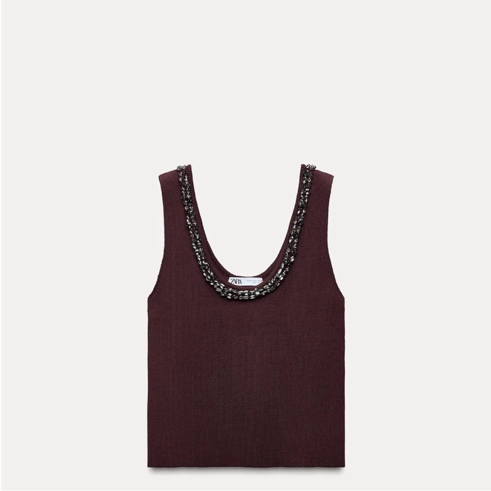 Zara Deep Burgundy Embellished Tank Top